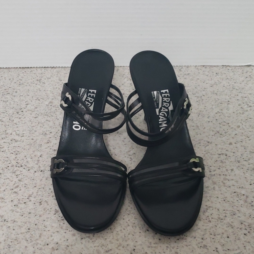 Salvatore Ferragamo Black Slide Heel Sandal‎ Narrow - SZ 7